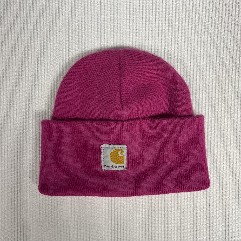 Carhartt Beanie Girls One Size Pink Knit Cuffed Logo Winter Acrylic Hat USA